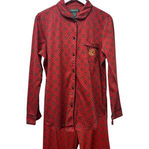 LAUREN Ralph Lauren Pajamas Large Red Foulard Cotton Knit Top and Bottom